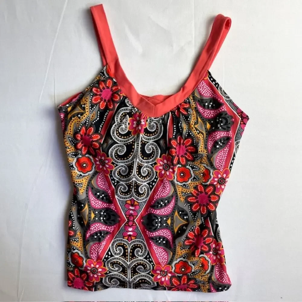 prAna Coral Malibu Shiloh Top L Shelf Bra Paisley Floral Yoga Activewear Workout - Picture 3 of 9